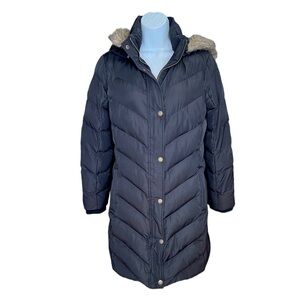 Banana Republic Factory black faux fur hood puffer winter coat size medium